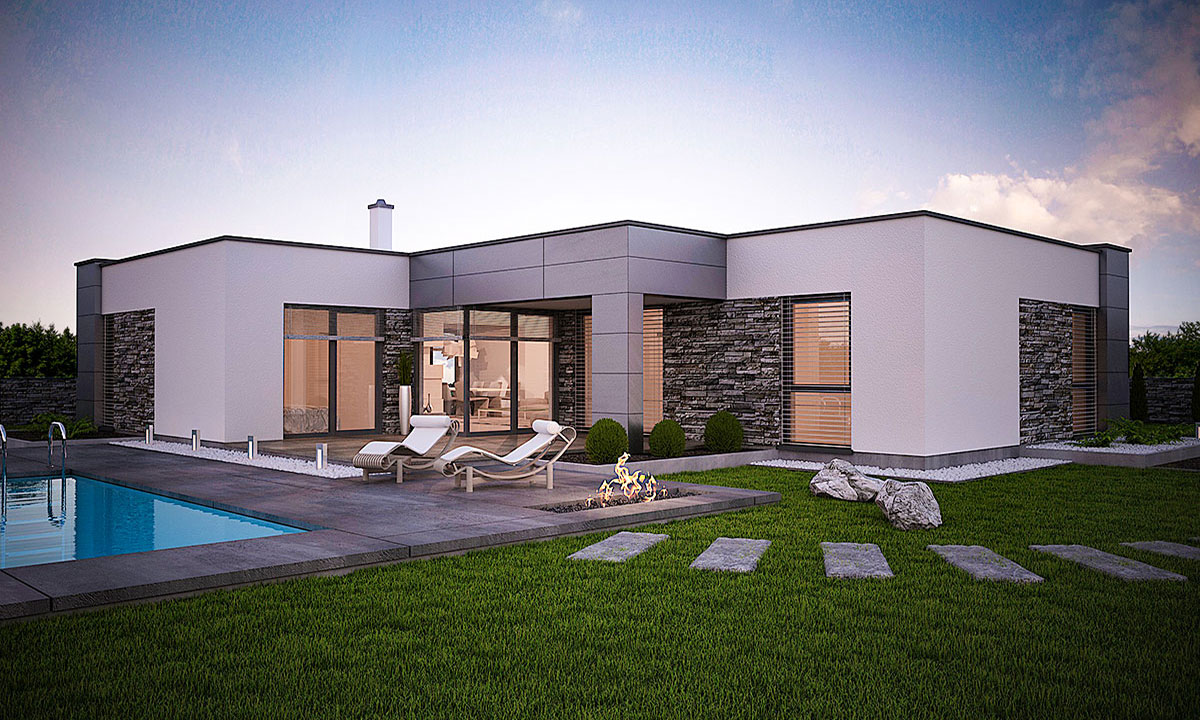 dahu Projekt domu s plochou strechou - vizualizácia 01