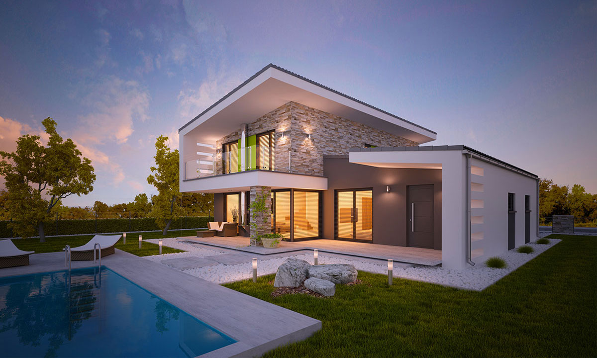 vielle Projekty domov s pultovou strechou - vizualizácia 01